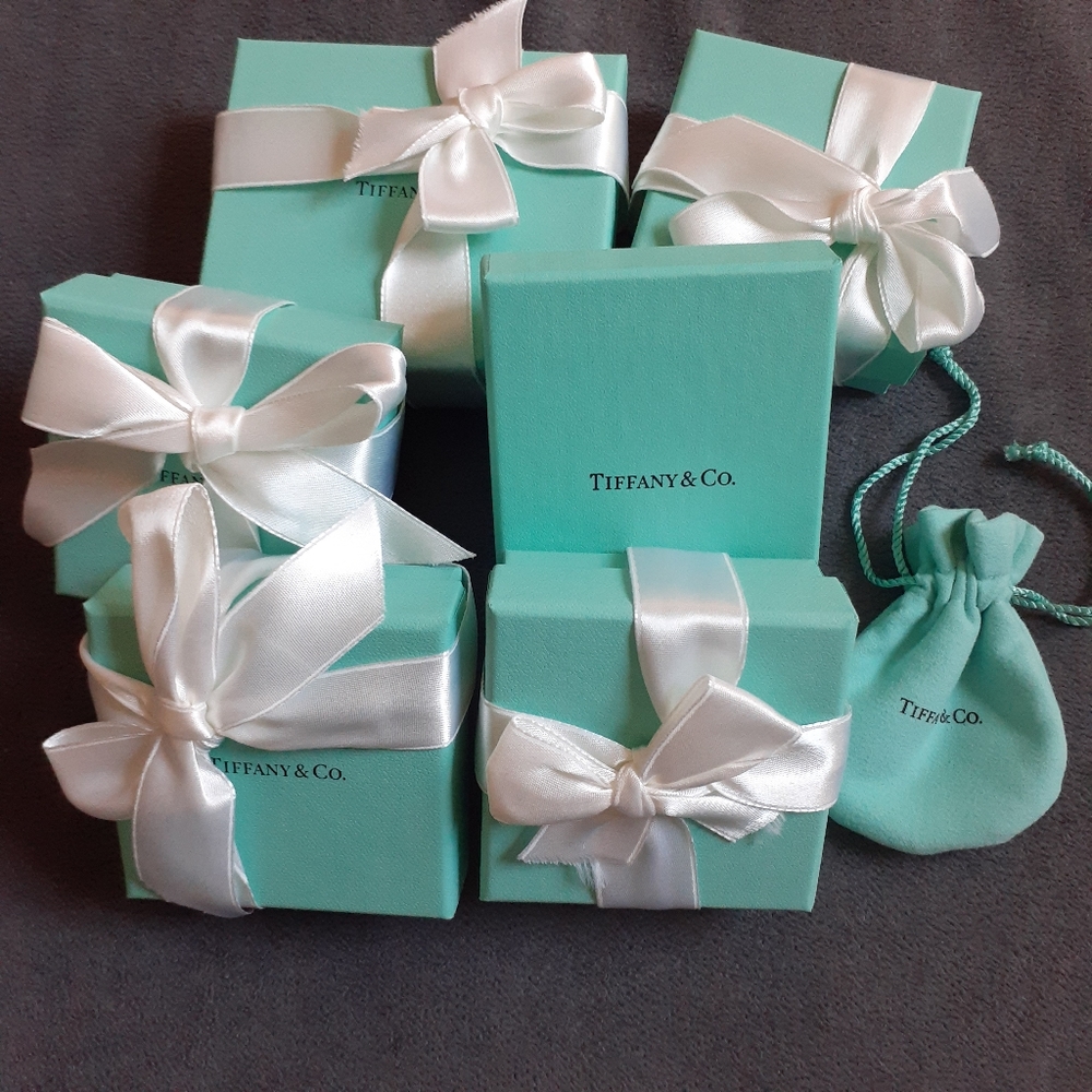 Lot of 6 Tiffany boxes, one pouch, and bag